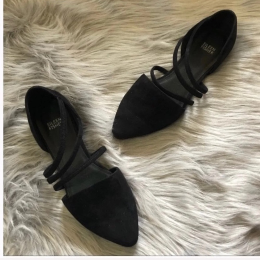 Eileen Fisher Black Strappy Suede Flats size 7.5 - Picture 1 of 6
